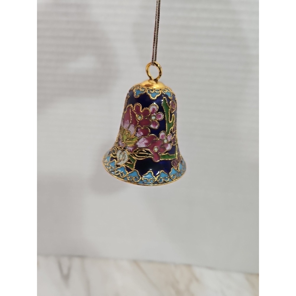 Vintage Cloisonne Enamel‎ Gold Floral Blue Bell Ornament Decor